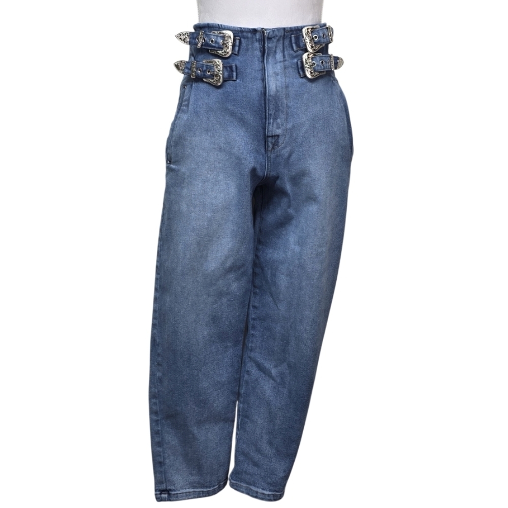 Signature8 Blue Buckle Detail Boyfriend Jeans Size Small